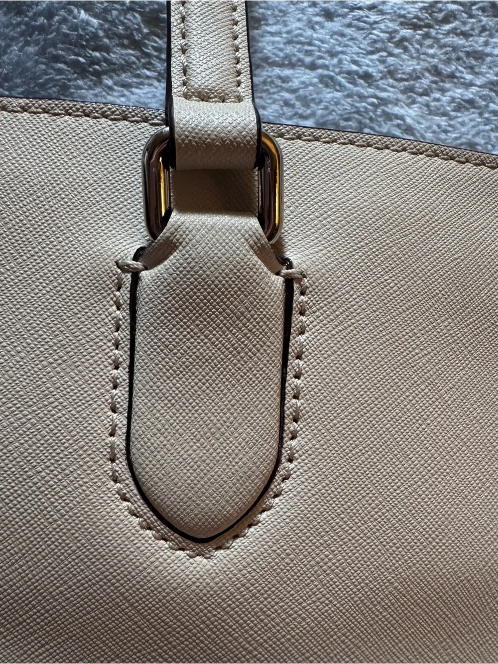 kate spade Cream Saffiano Leather Tote with Gold Plaque